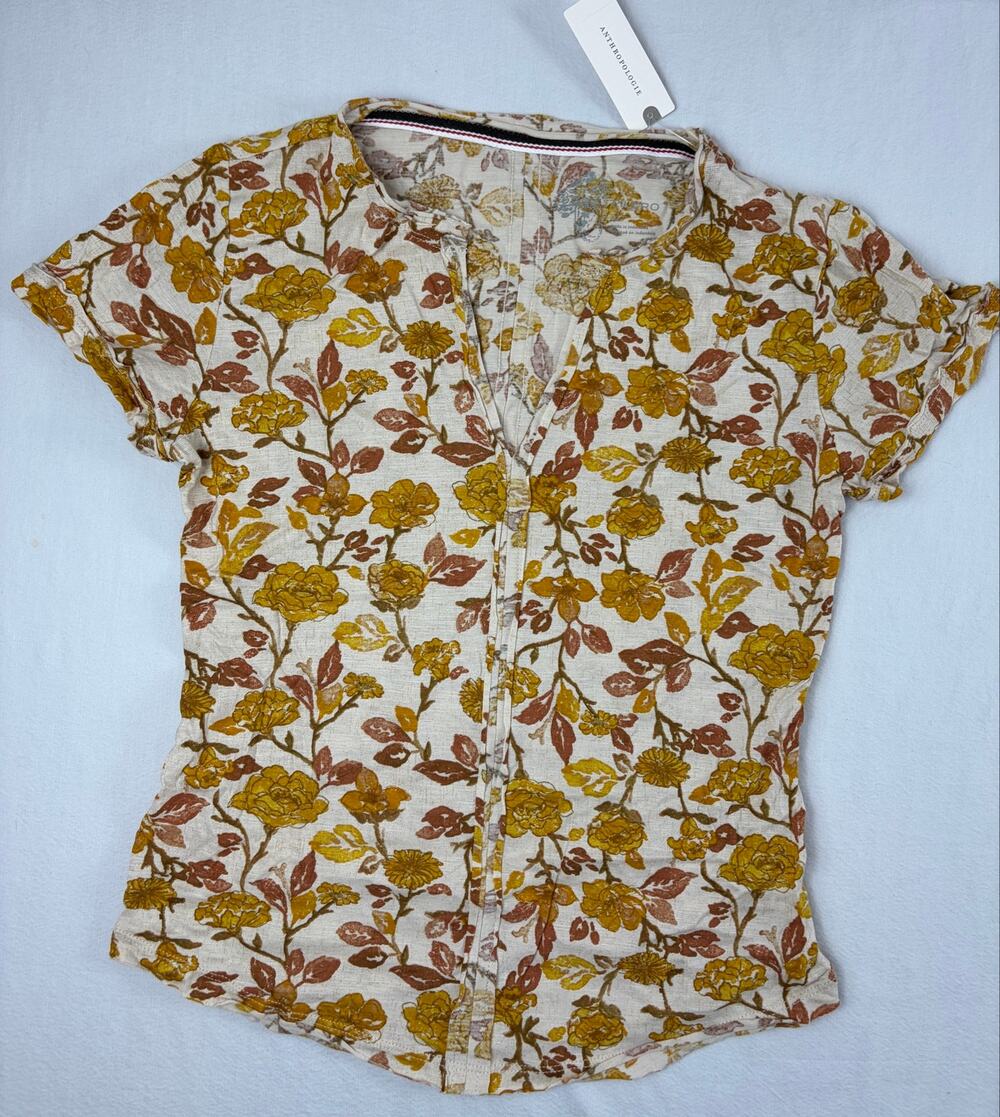 Anthropologie Pilcro Floral Print Spliced V Neckline Top XS NWT